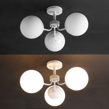 Olivier 23.5" 3-Light Bohemian Farmhouse Iron/Frosted Glass LED Semi Flush Mount - JONATHAN Y